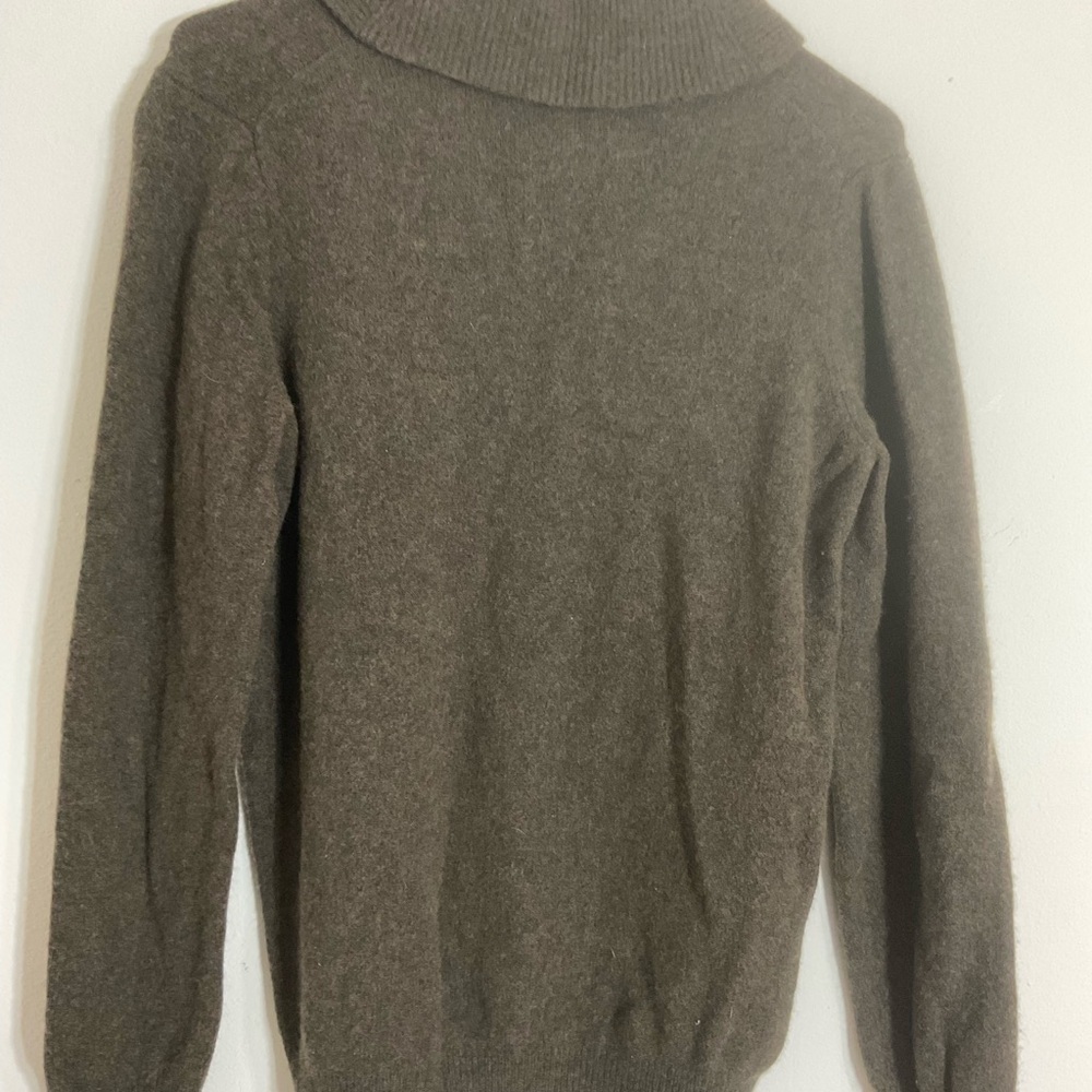 Eddie Bauer Lambs Wool Sweater Mens Size XLT Olive Green Shawl Neck Pullover - Picture 3 of 9